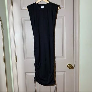 skylar + madison LBD black dress sleeveless drawstring knit maxi small